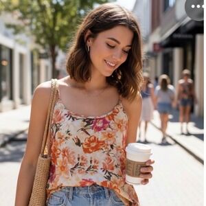 Show Me Your Mumu Floral Cami Tank Top Women Small Orange Pink Boho Flowy USA